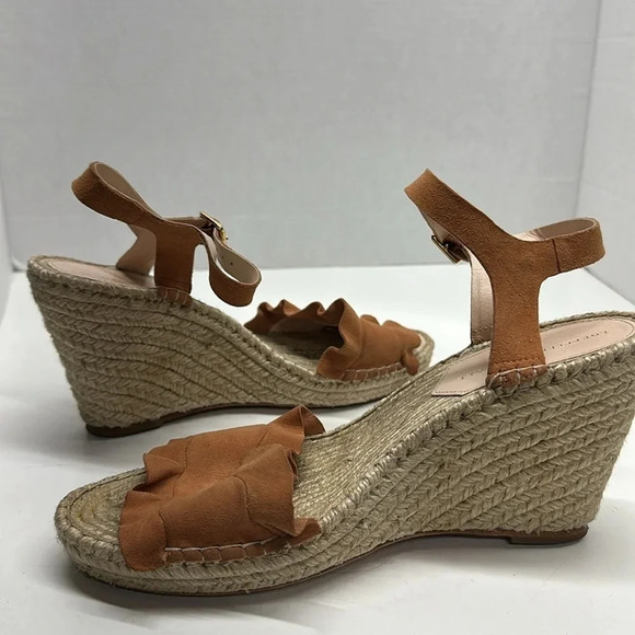 Loeffler Randall Gabby Ruffled Suede Espadrille Wedges Heels Brown Tan Size 9 B - Picture 6 of 8